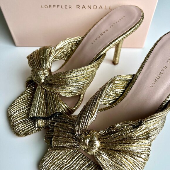 LOEFFLER RANDALL Claudia Pleated Skinny Heel Mule in Oro (gold)  size 11. - Picture 7 of 11
